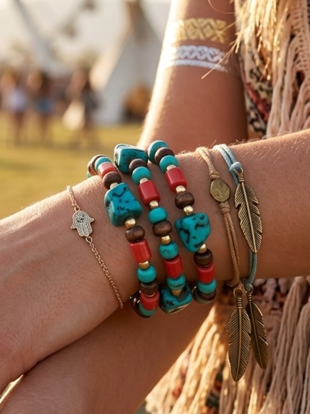 Anthropologie Genuine Turquoise Stone Festival Bracelet Coil Wrap
